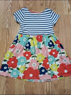 Mini Boden Girls' Navy Stripe & Multicolor Floral Dress 4/5